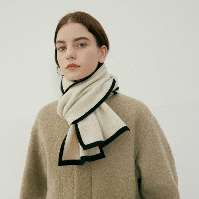 Contrast knit scarf - Cream