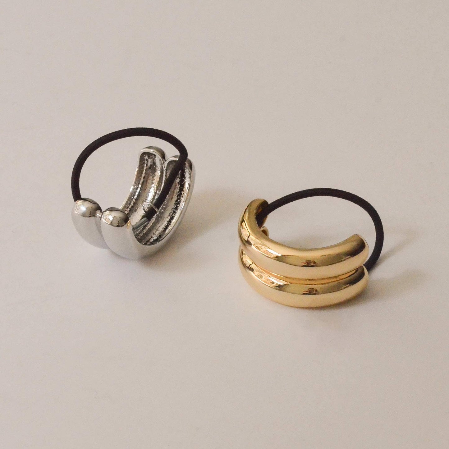 Wide Double Arch Metal Ponytail Hair Tie | Gold