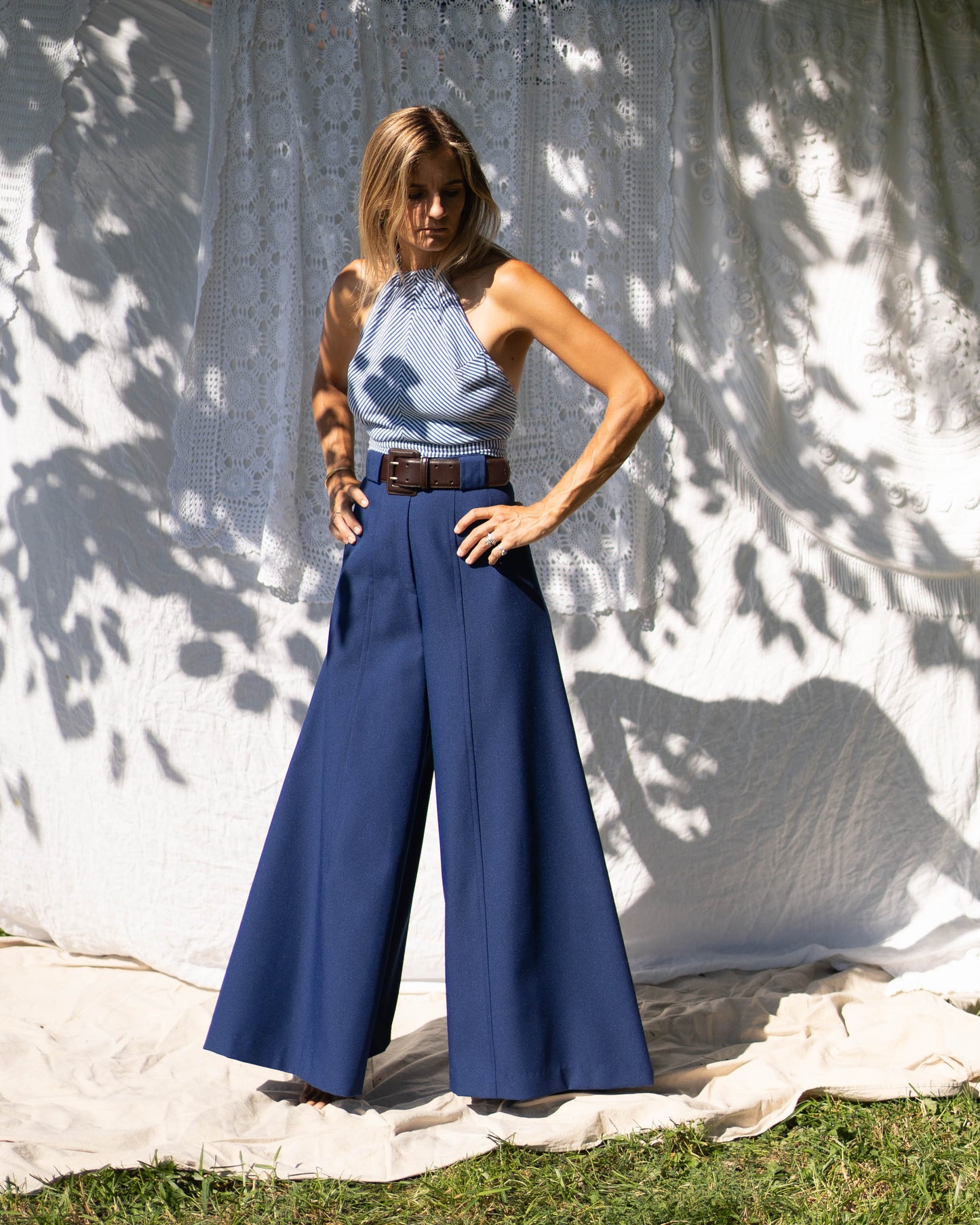 Country set navy elephant palazzos