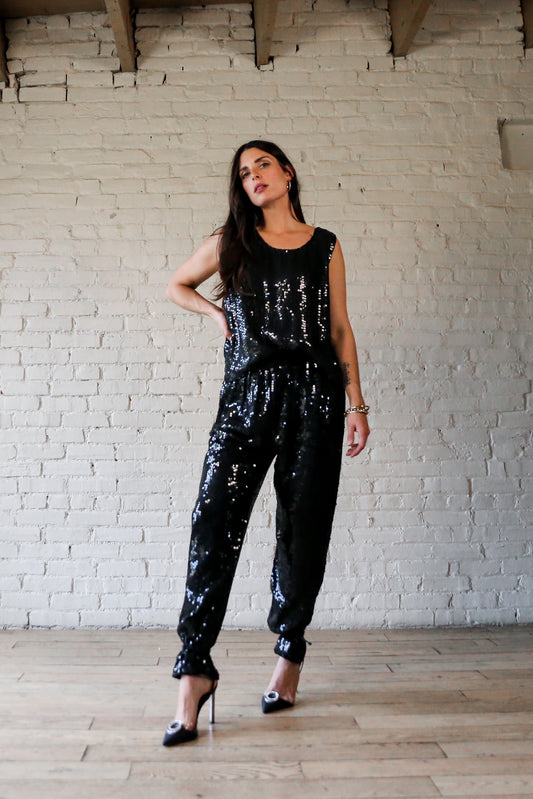 Black sequin tank & pant set