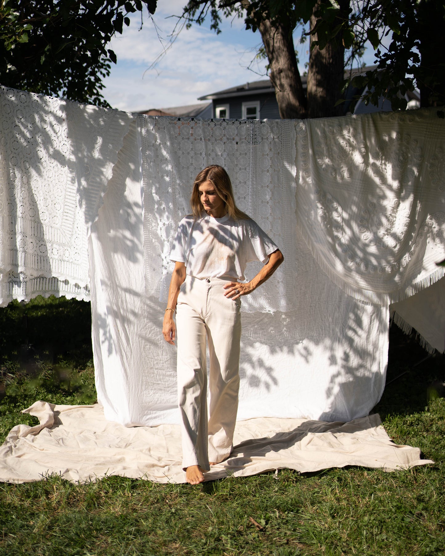 Cream 70s high waist denim - as is