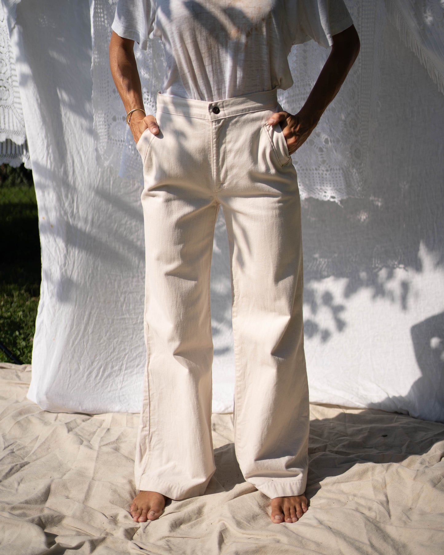 Cream 70s high waist denim - as is