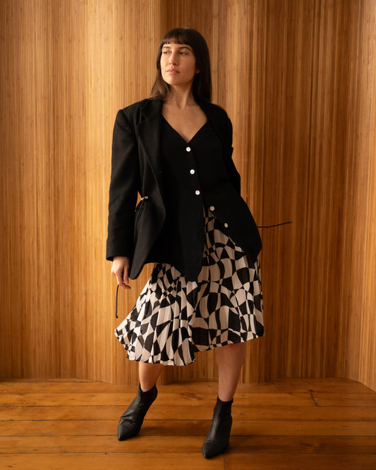Lord & Taylor B&W psychedelic check pleated skirt