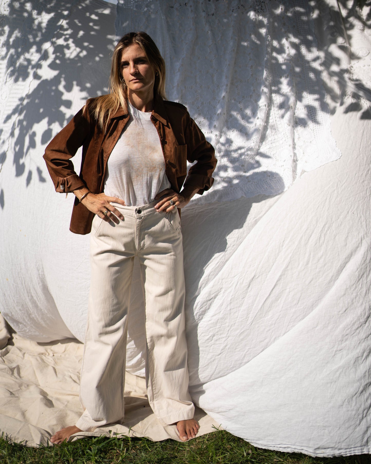 Cream 70s high waist denim - as is