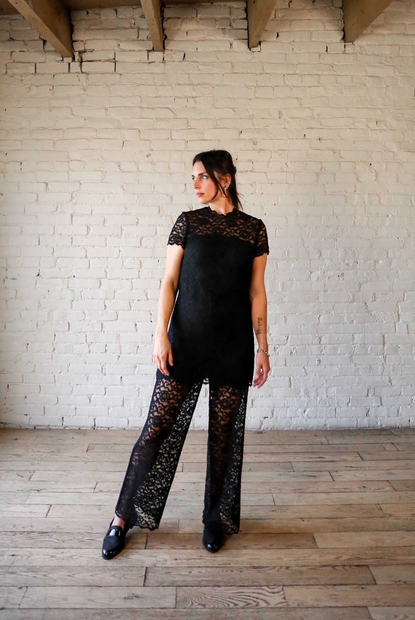 1960s black lace tunic and sheer pant set