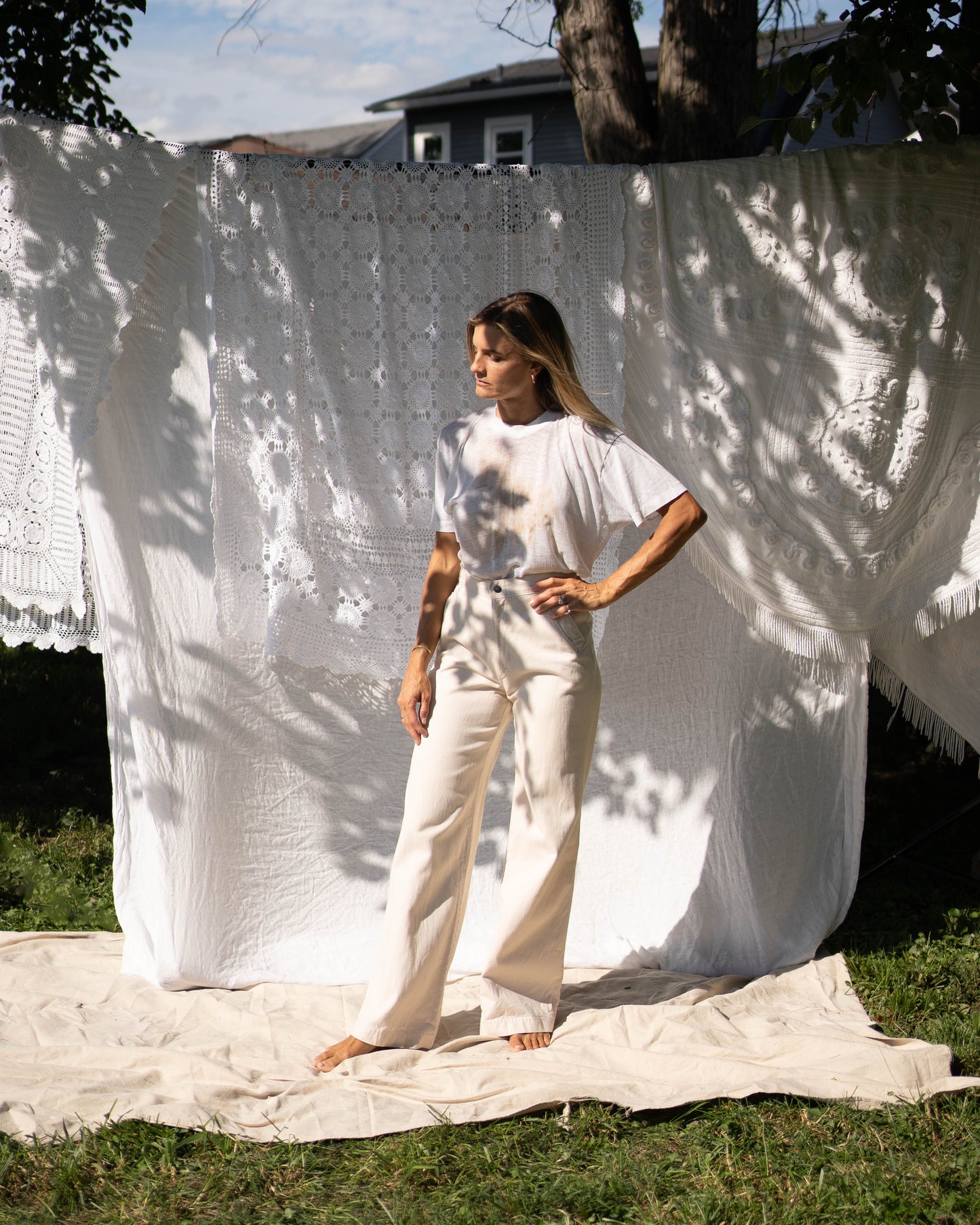Cream 70s high waist denim - as is