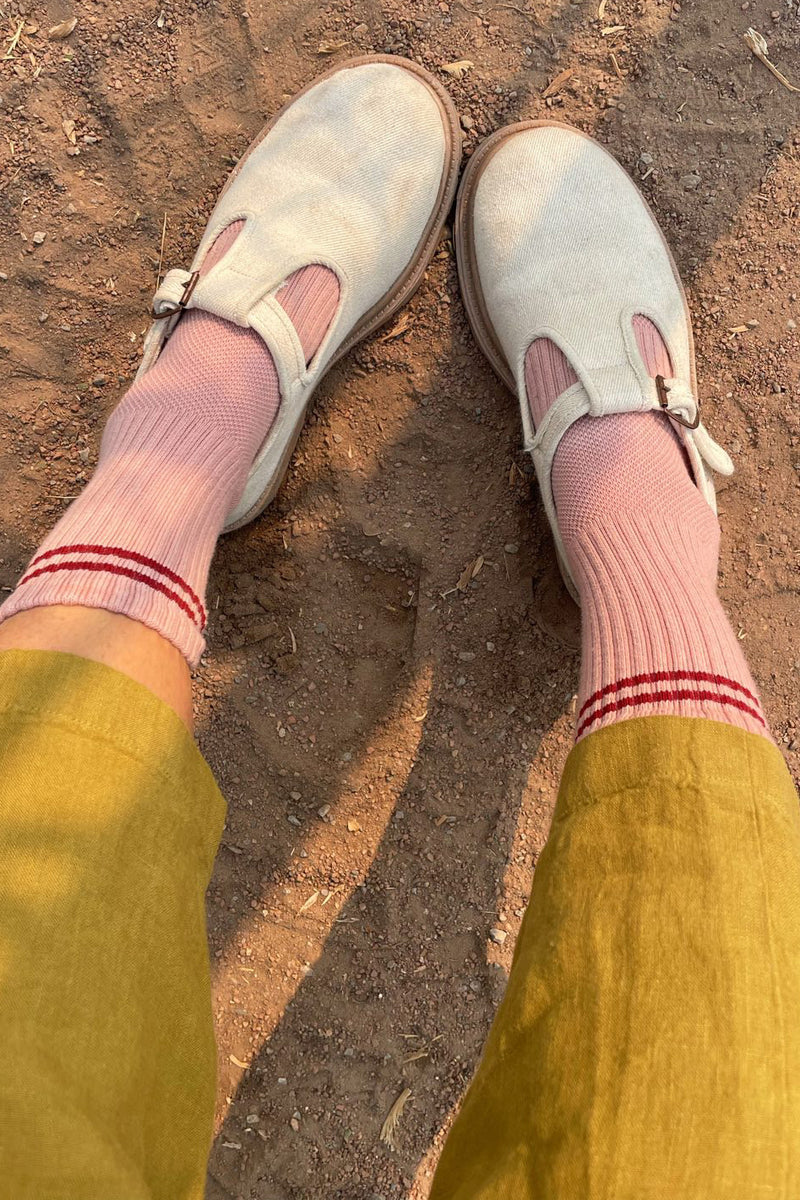 Boyfriend sock: dusty rose & maroon stripe