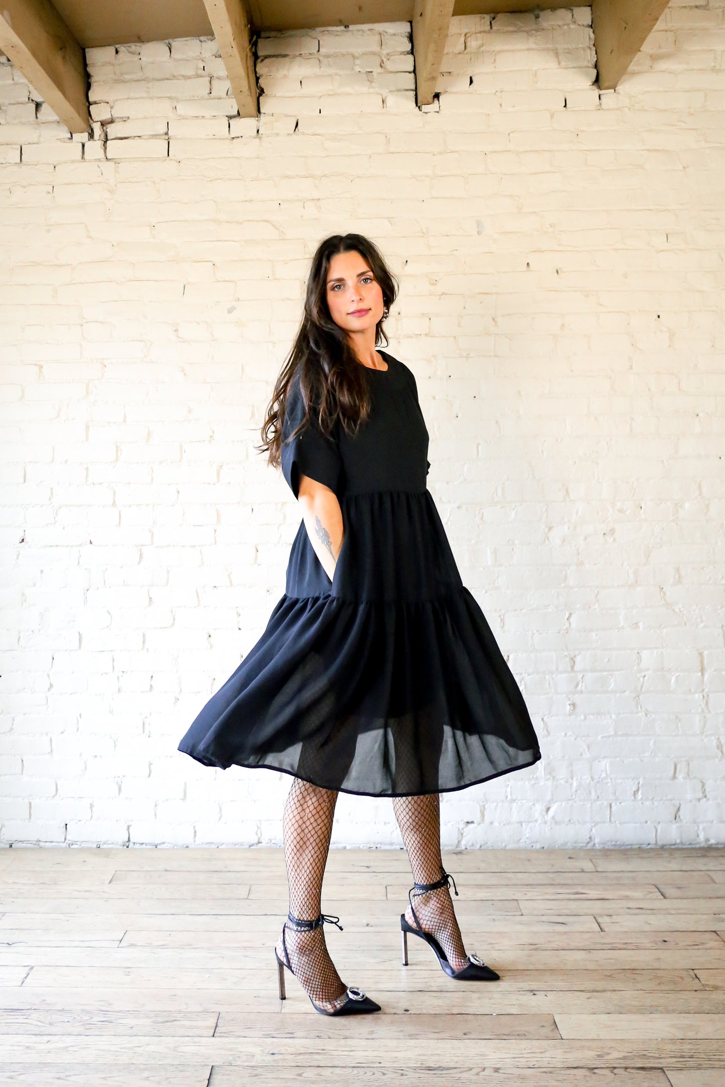 Fiandaca black tiered trapeze dress