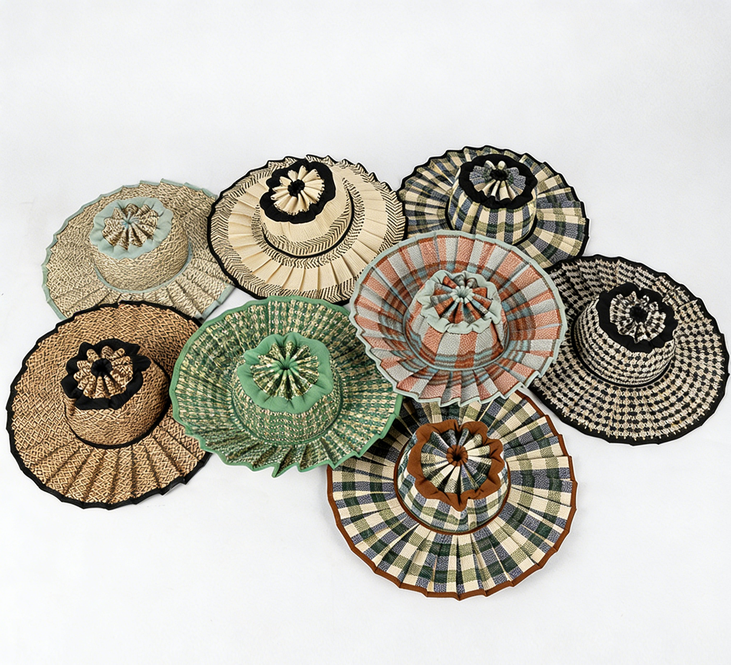 Checkered Straw Sun Hat: Black/navy/green