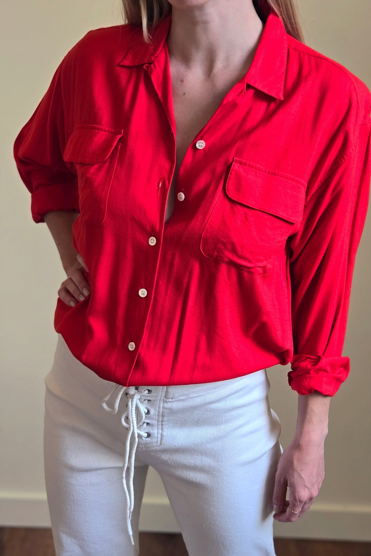 Gap red draped rayon shirt