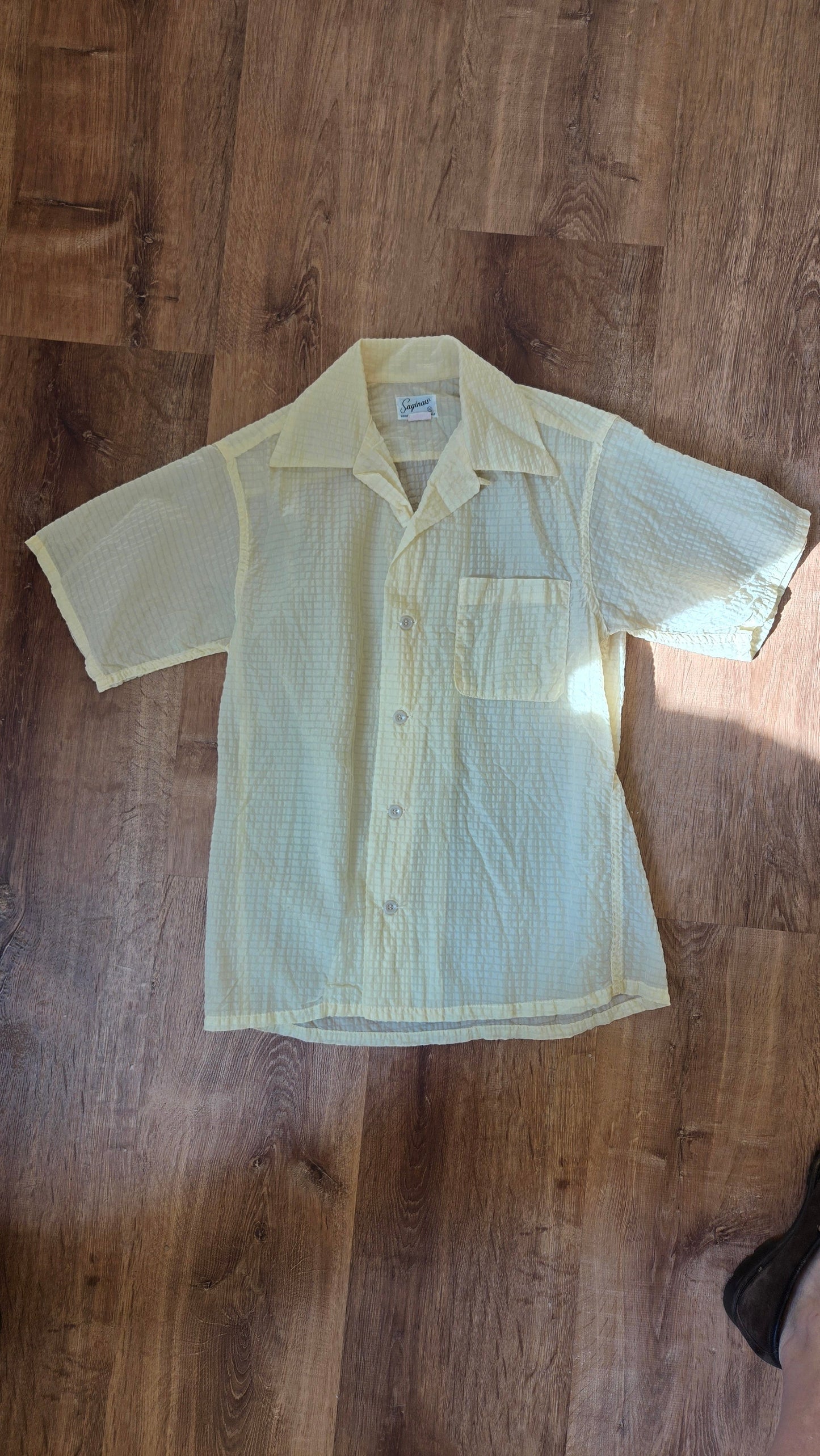 Saginaw buttercup sheer seersucker button down