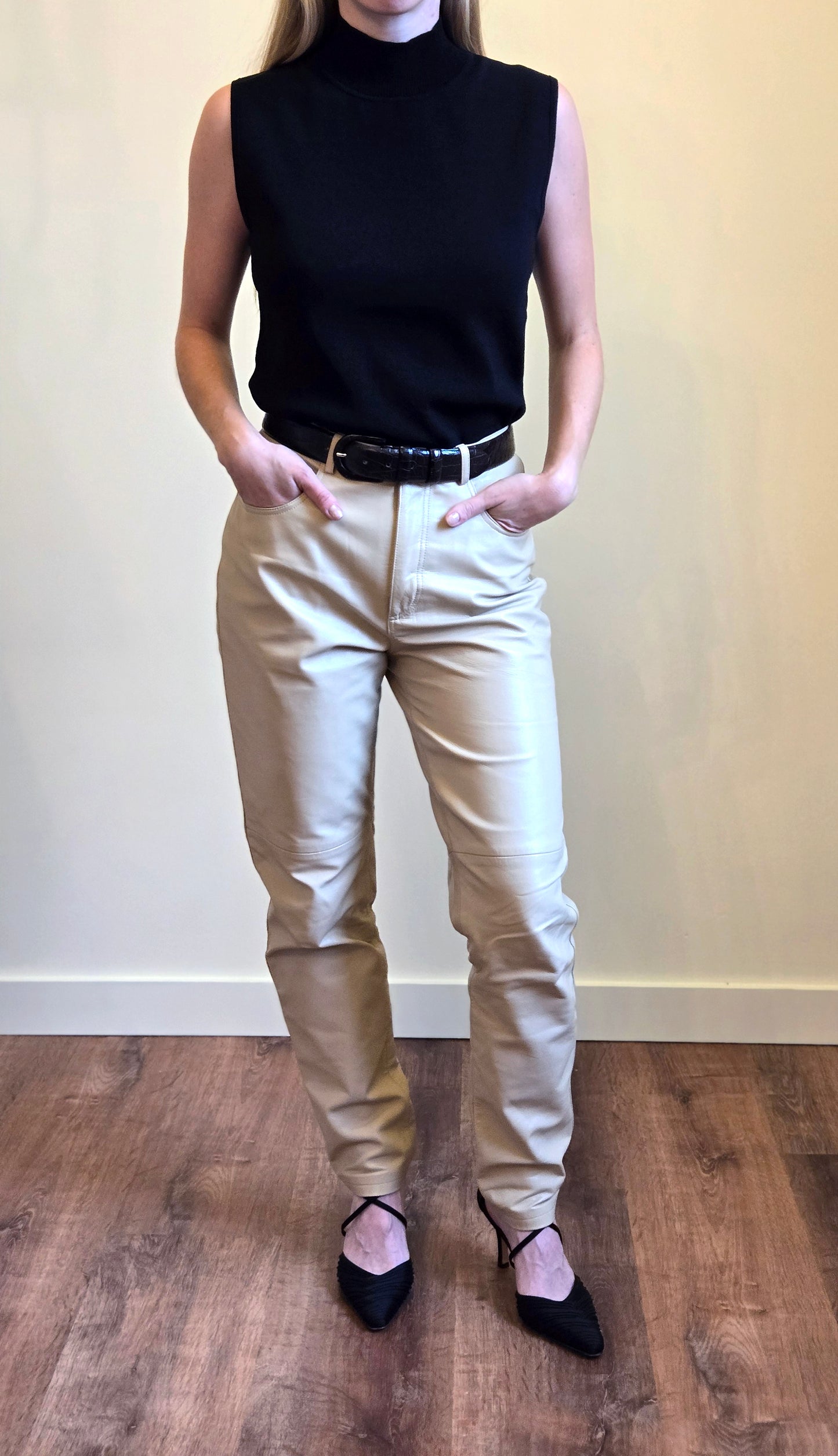 Hugo Buscati beige leather pants