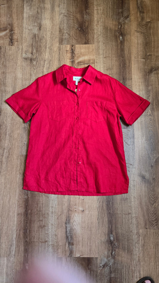 Westbound red linen short sleeve button down