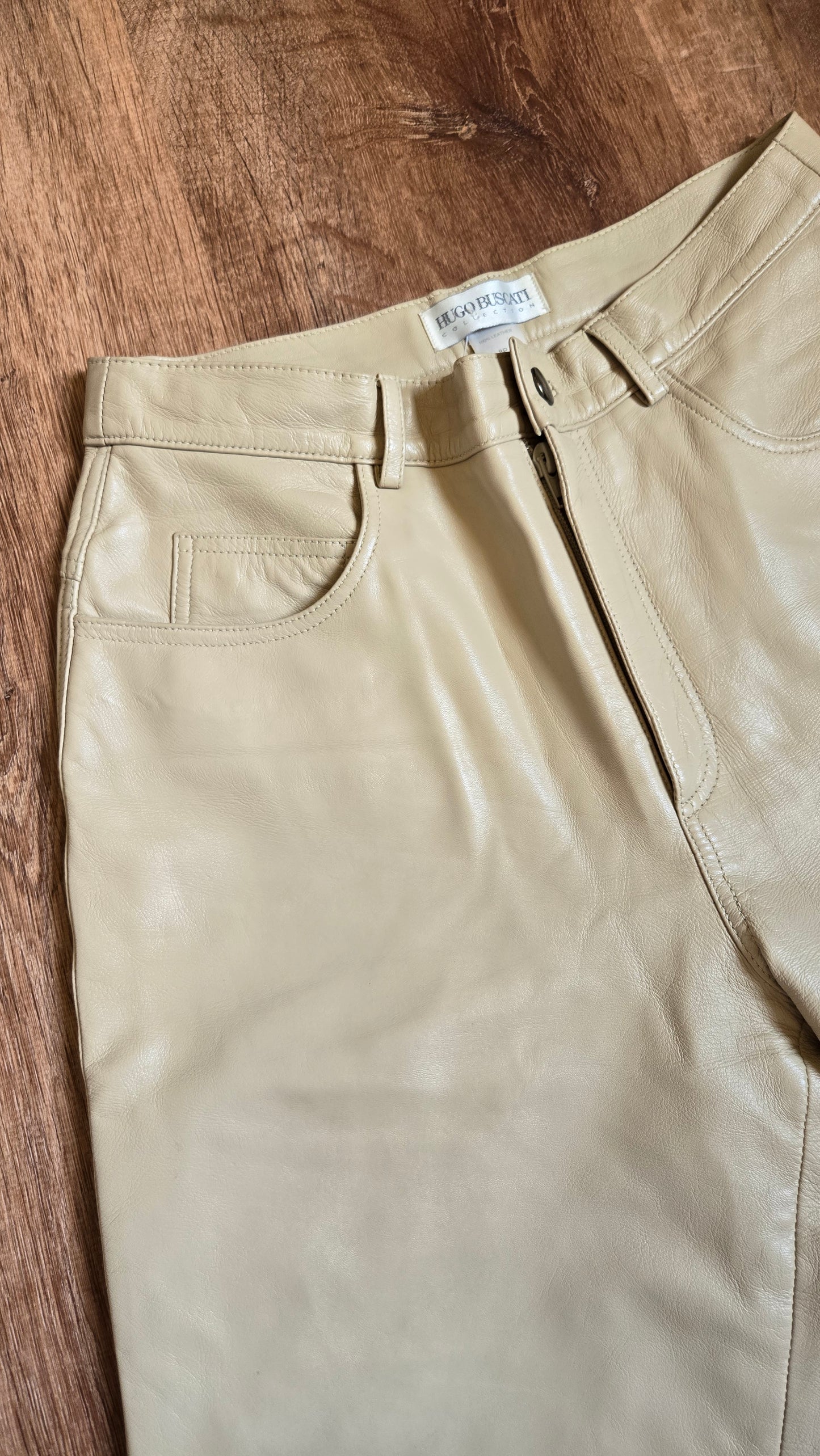 Hugo Buscati beige leather pants