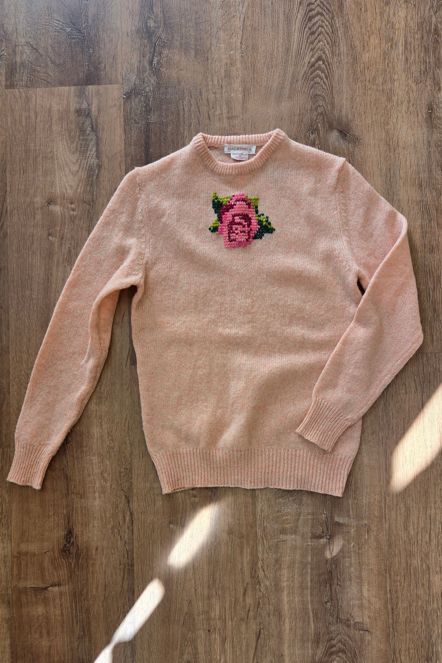 Halston cross stitch rose sweater