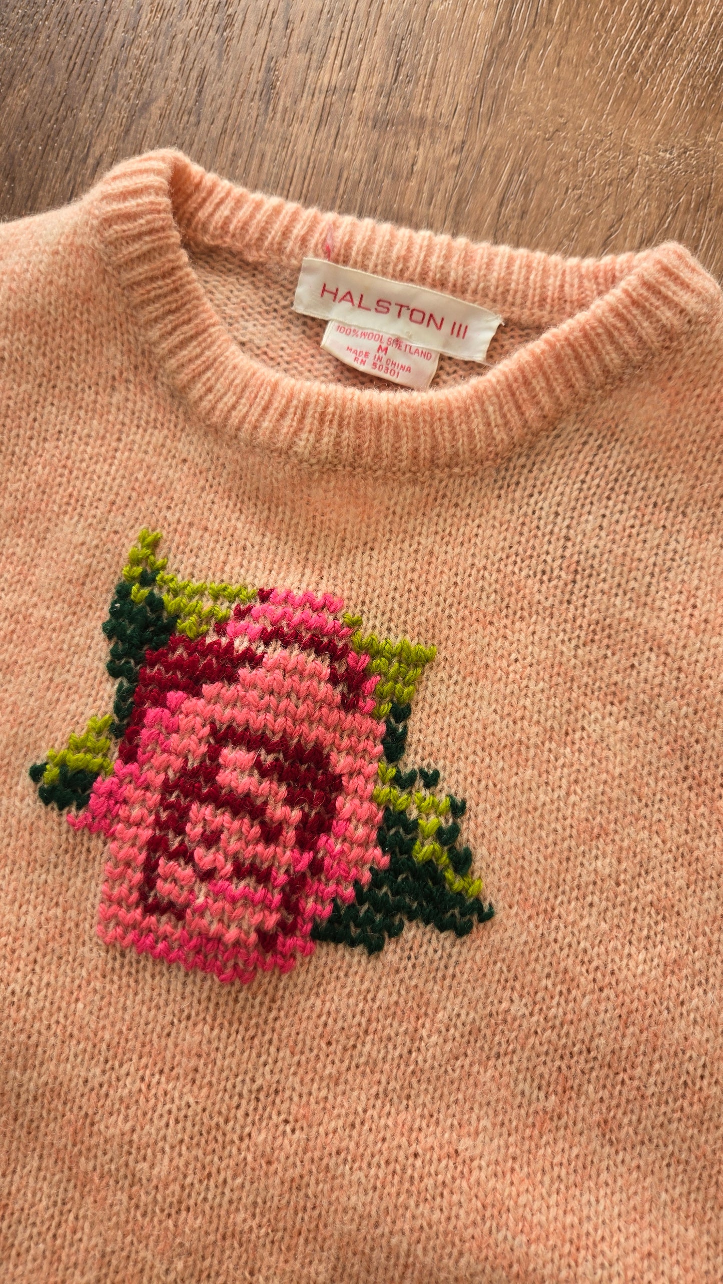 Halston cross stitch rose sweater