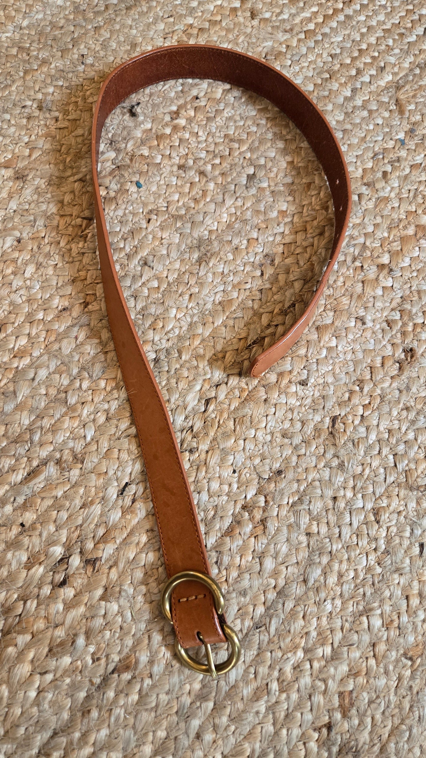 Camel leather belt with double circle brass buckle