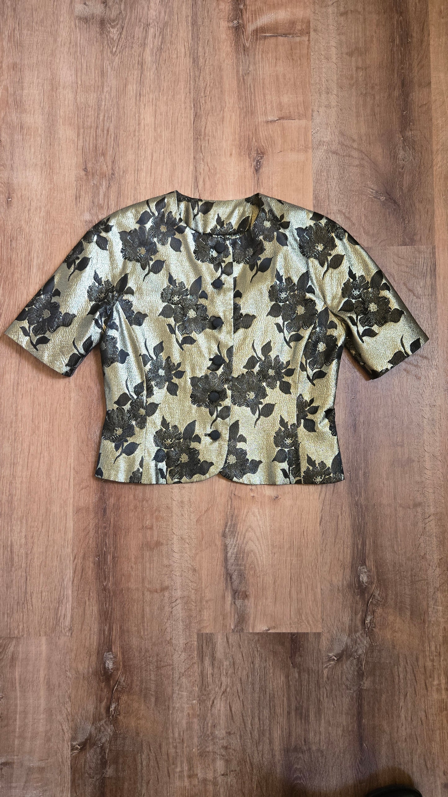 Gold lamé floral shacket