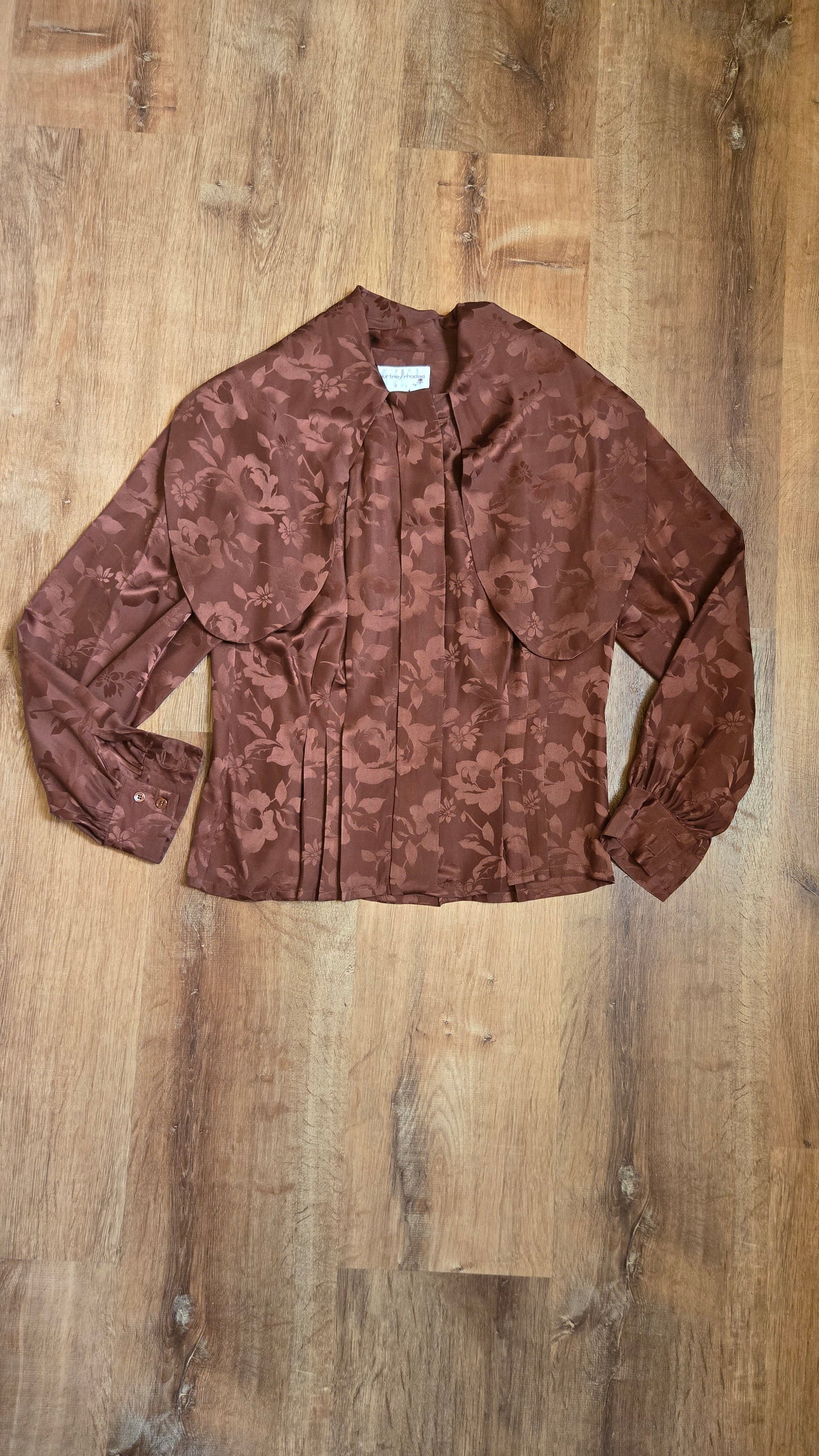 Courtney Rhodes cinnamon floral silk blouse