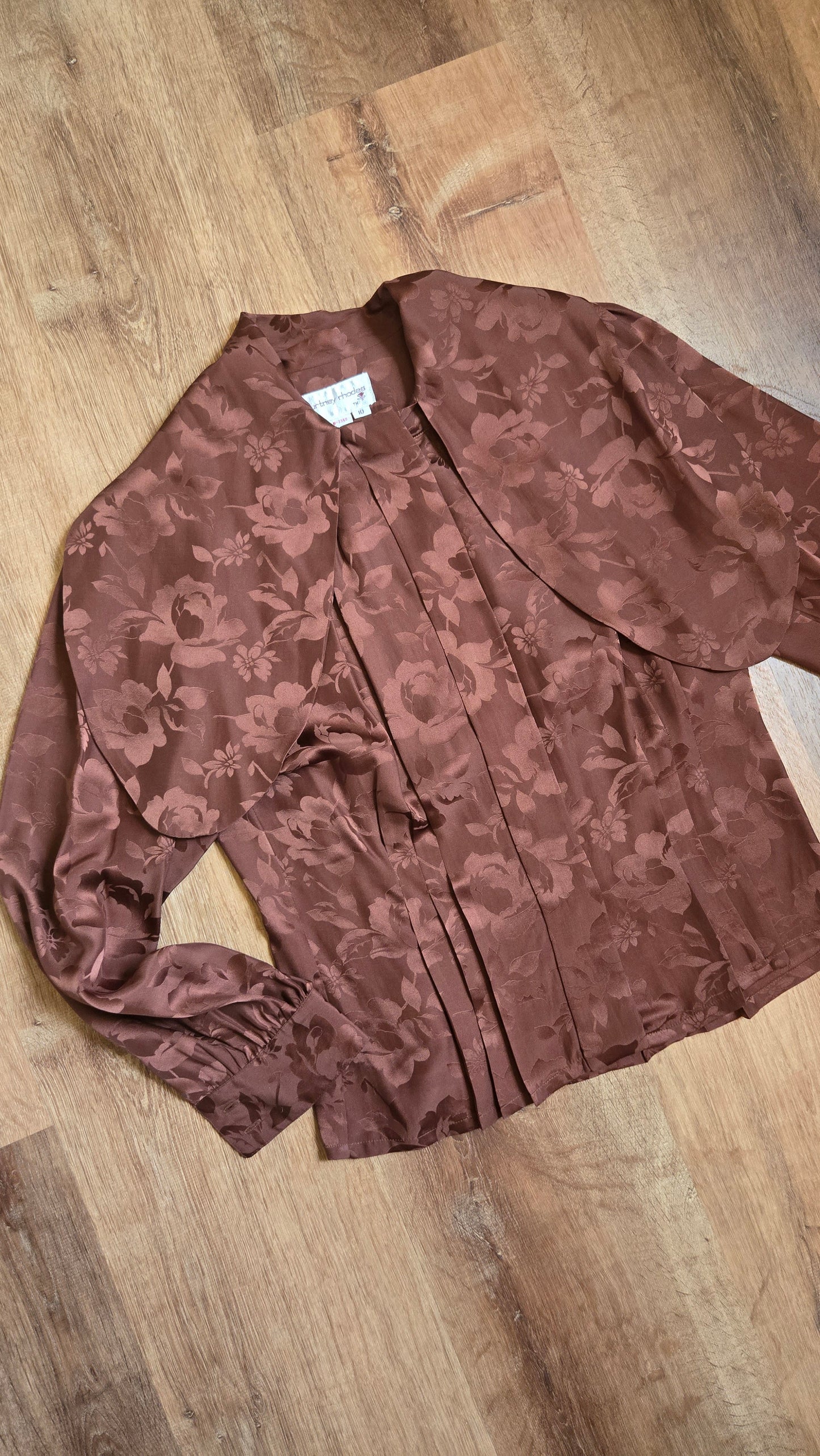 Courtney Rhodes cinnamon floral silk blouse