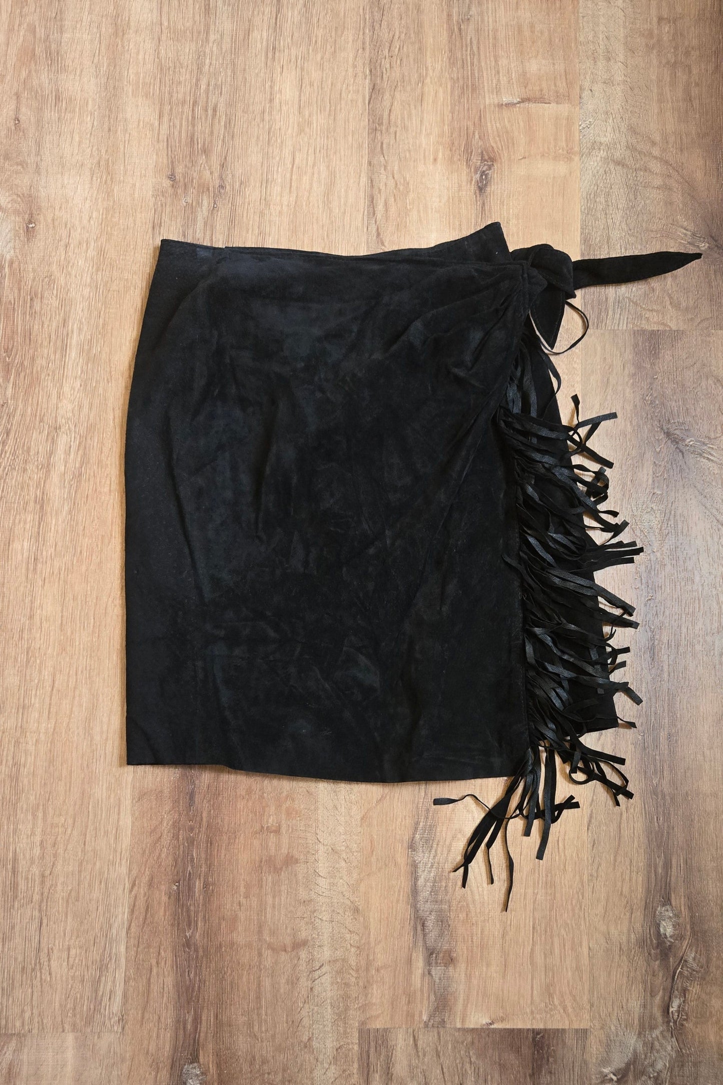 Studio black suede fringe skirt