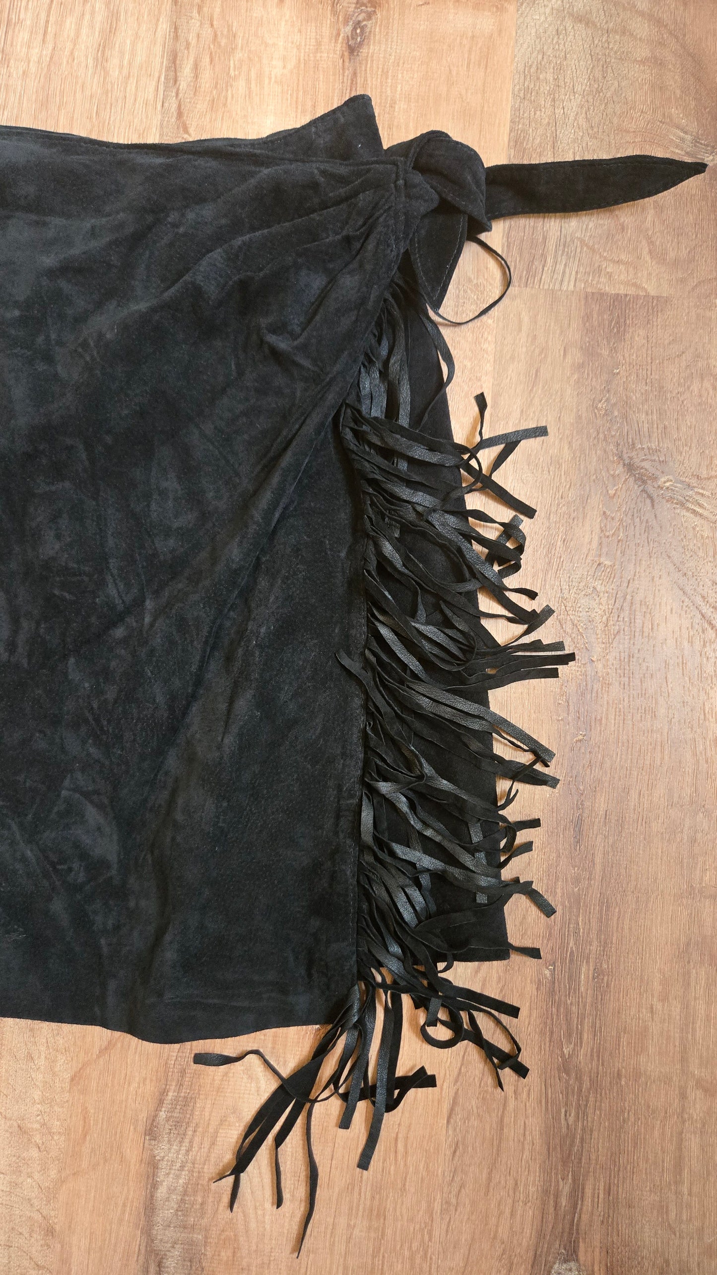 Studio black suede fringe skirt