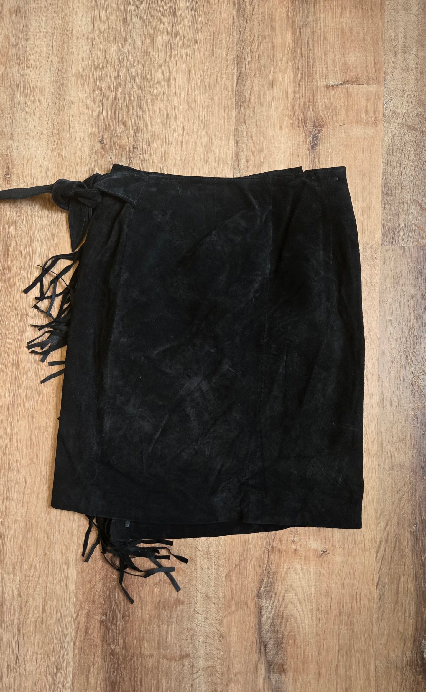 Studio black suede fringe skirt