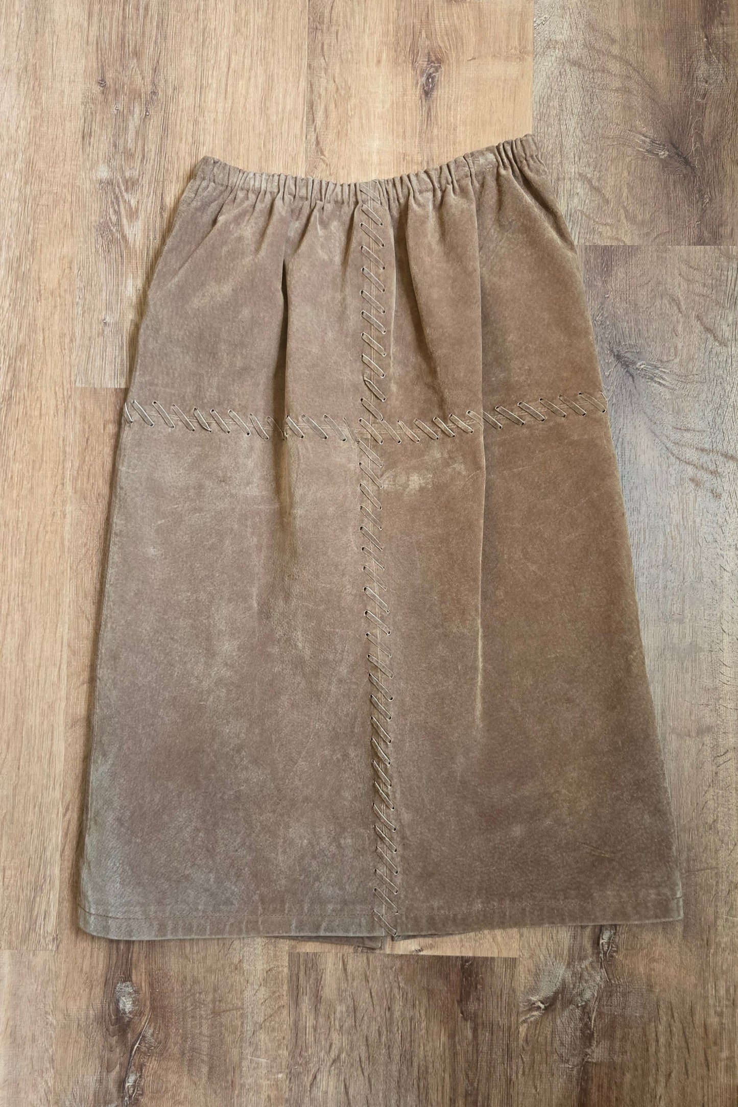 Brown suede whipstitch skirt