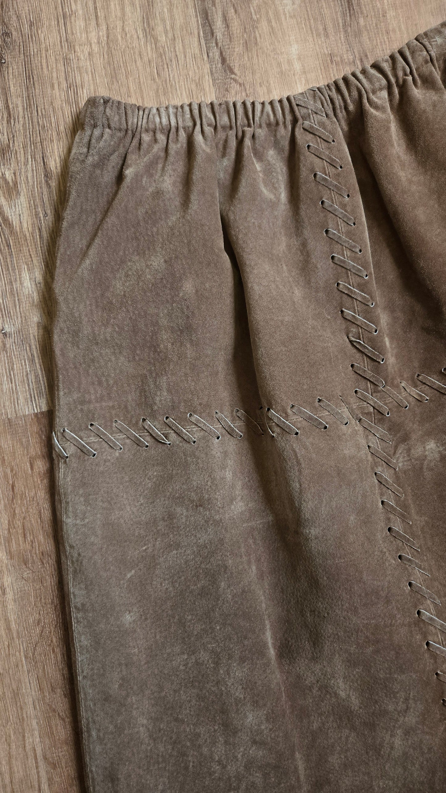 Brown suede whipstitch skirt