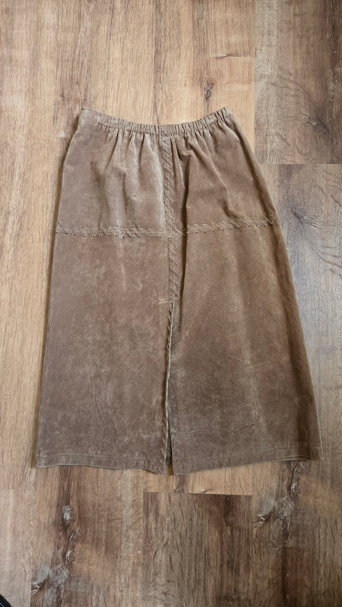 Brown suede whipstitch skirt