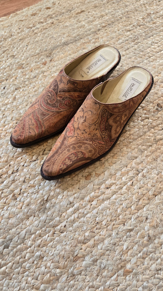 Matisse suede paisley western mules