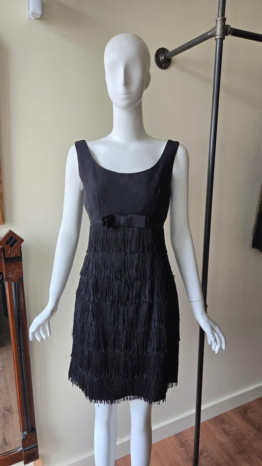 Black fringe 1960s party dress