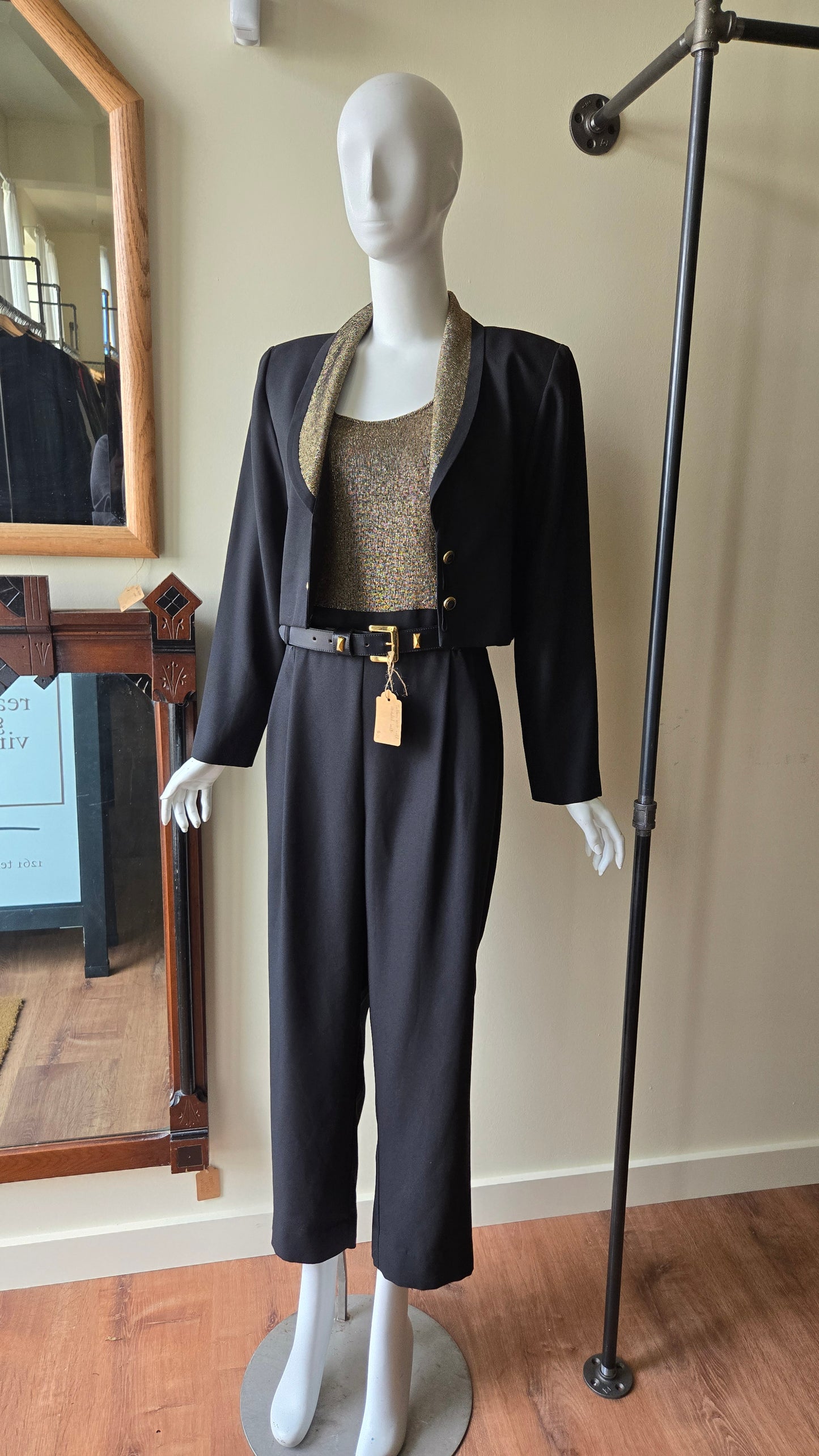 John Roberts gold metallic jumpsuit & jacket