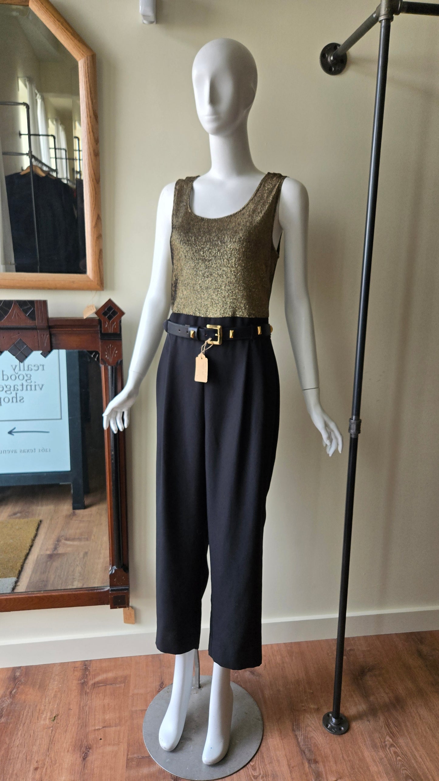 John Roberts gold metallic jumpsuit & jacket