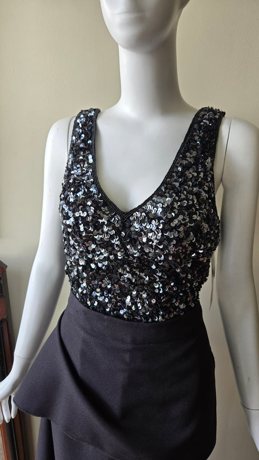 La Nuit black silk sequin tank