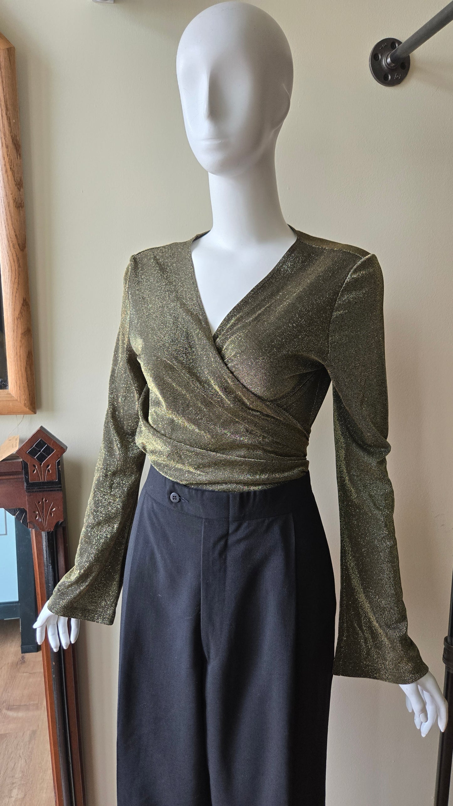 Georgiou gold glitter wrap top