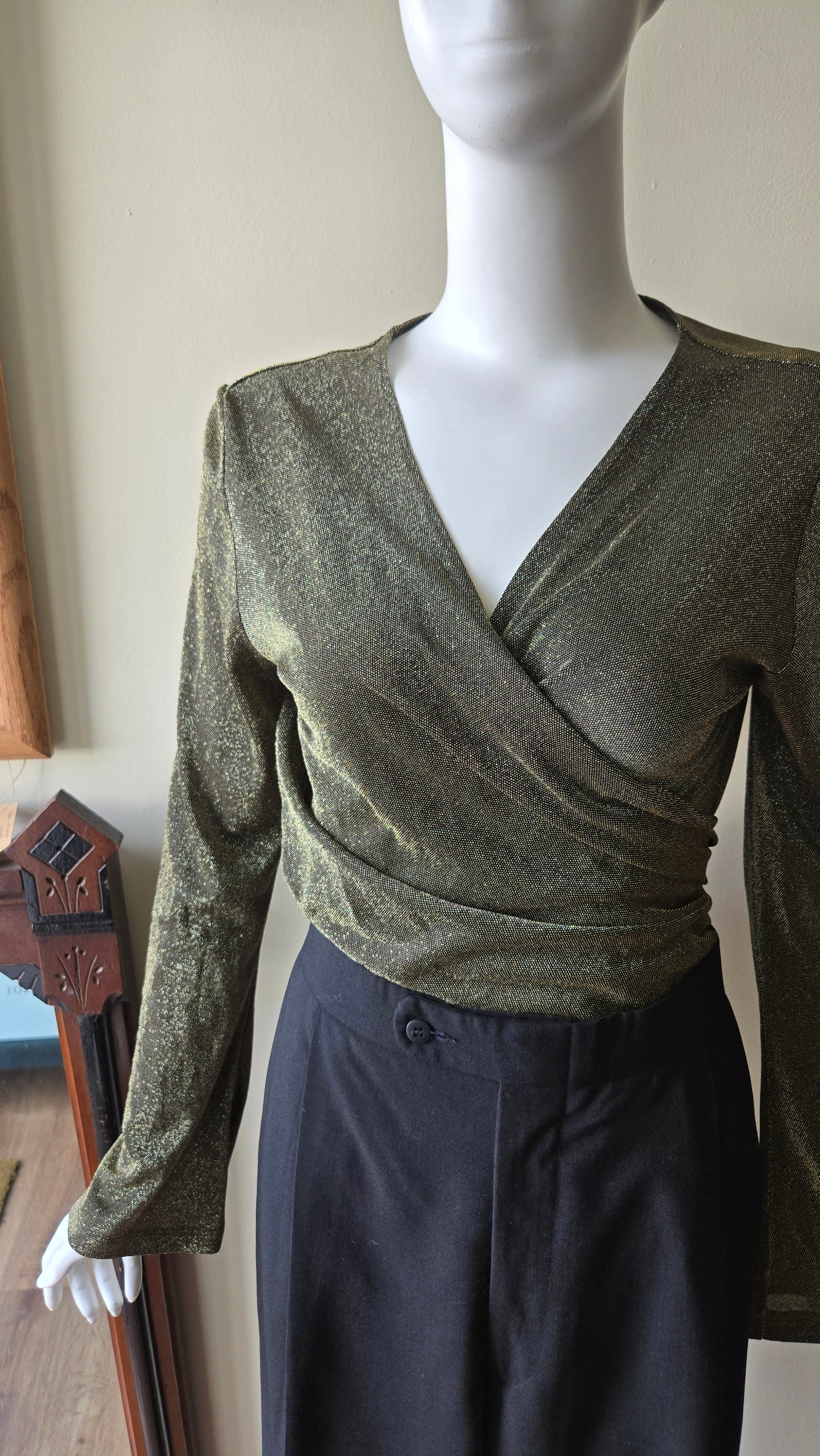 Georgiou gold glitter wrap top