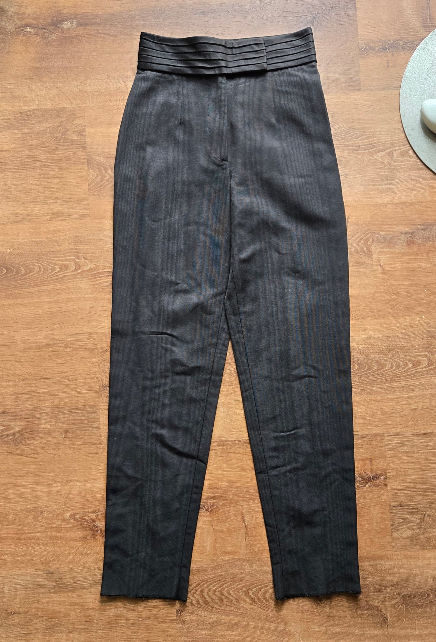 Gianfranco Ferre black woodgrain tuxedo pants with cummerbund