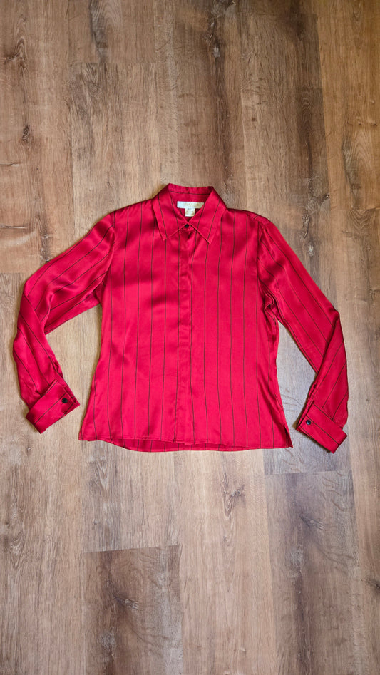 Peck & Peck red pinstripe silk blouse