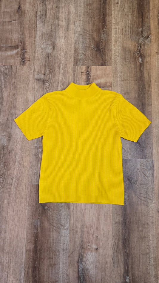 Crystal Kobe sunflower ribbed mock neck