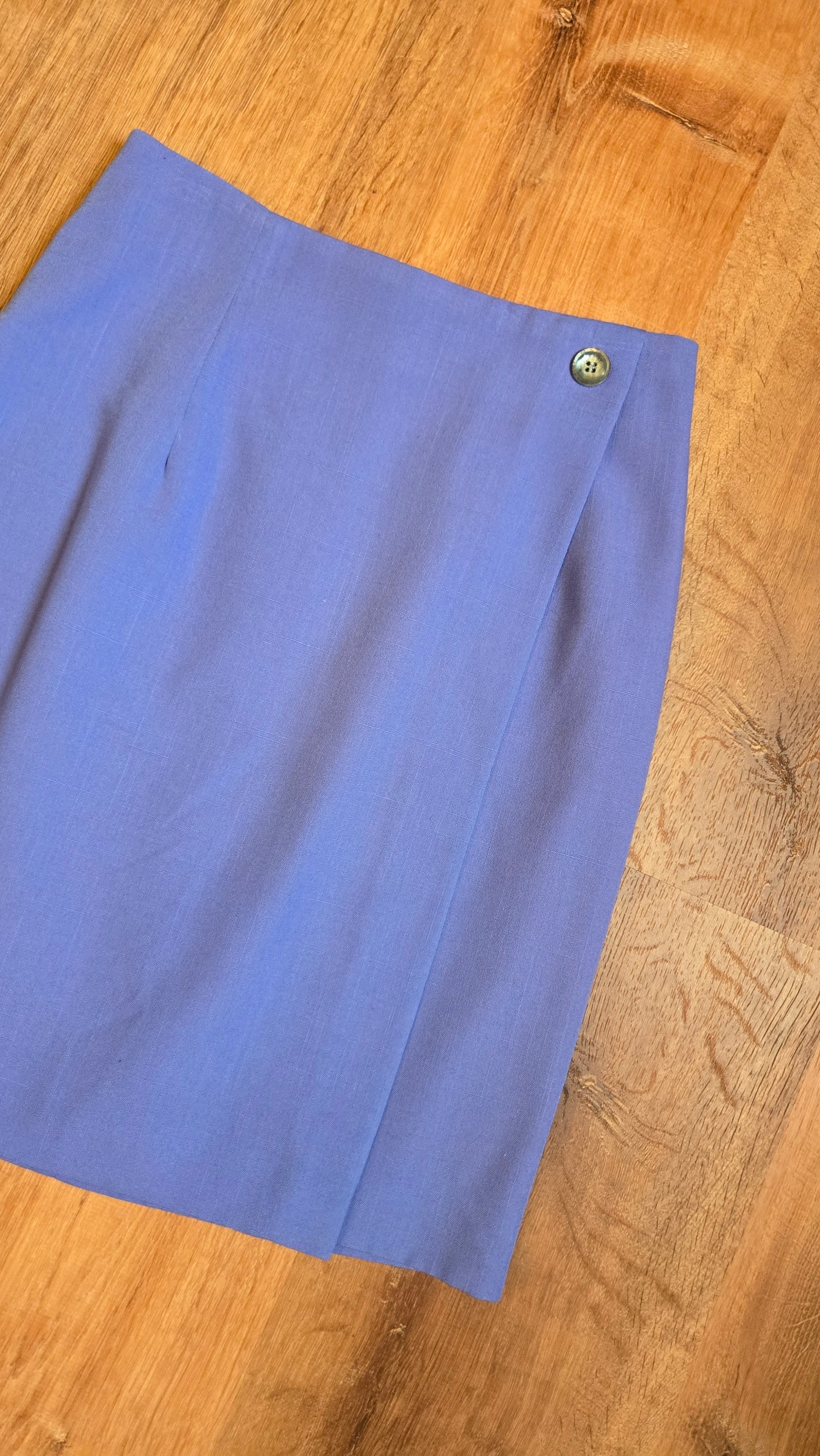 Petite Sophisticate periwinkle faux wrap skirt