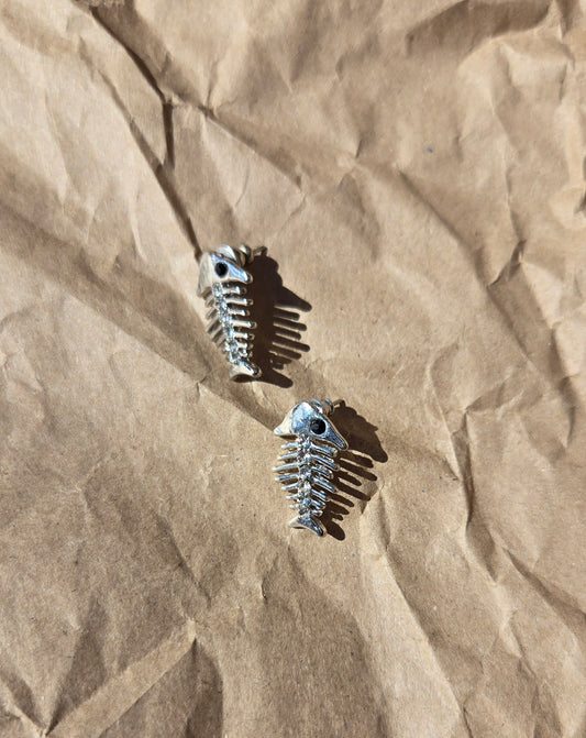 Silver rhinestone fish bone earrings