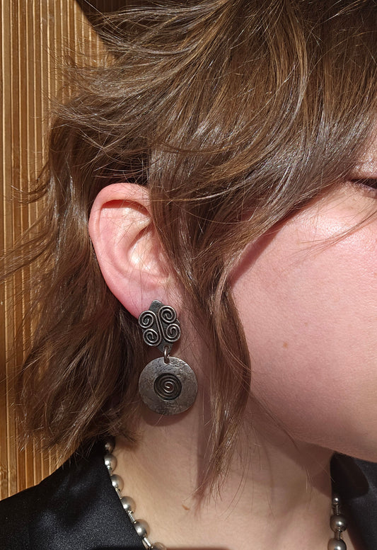 Curl & swirl burnished silver drop earrings