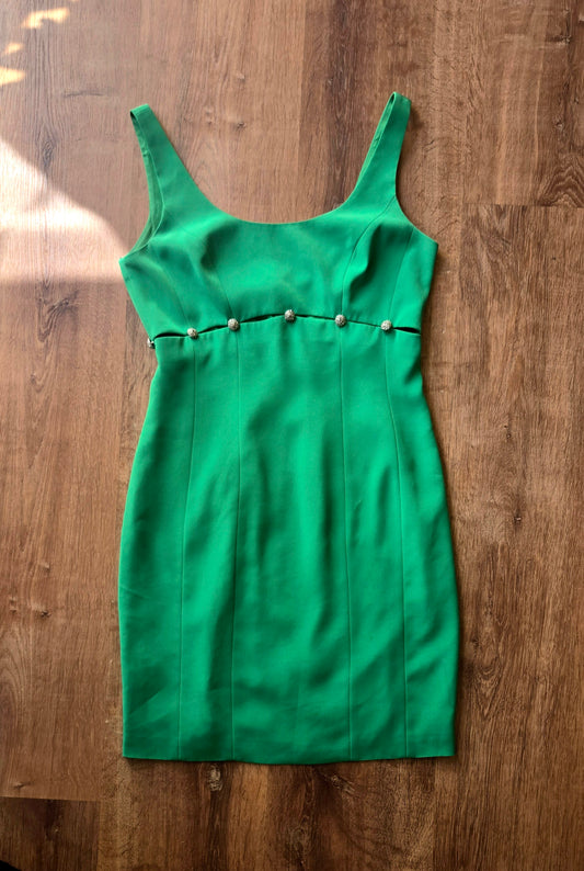 Green rhinestone cut-out minidress