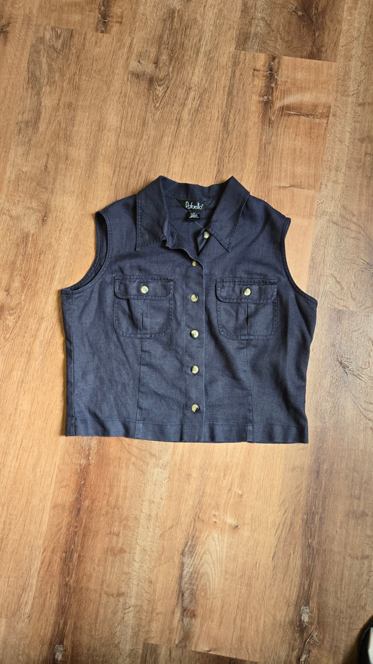 Rafaella navy linen sleeveless shirt