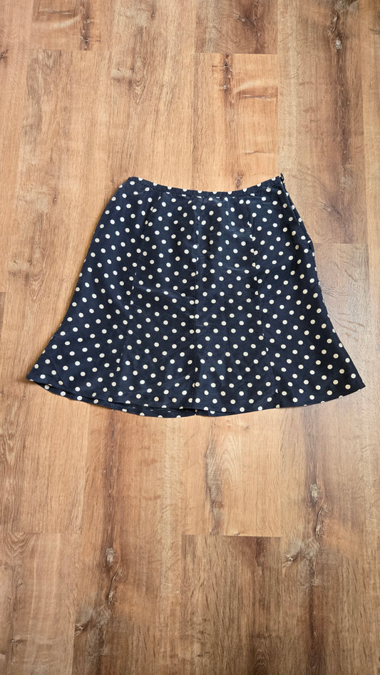Sarah Campbell navy silk polka dot skirt