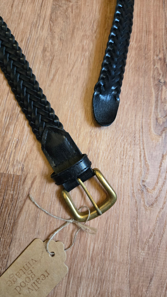 Black braided faux leather belt