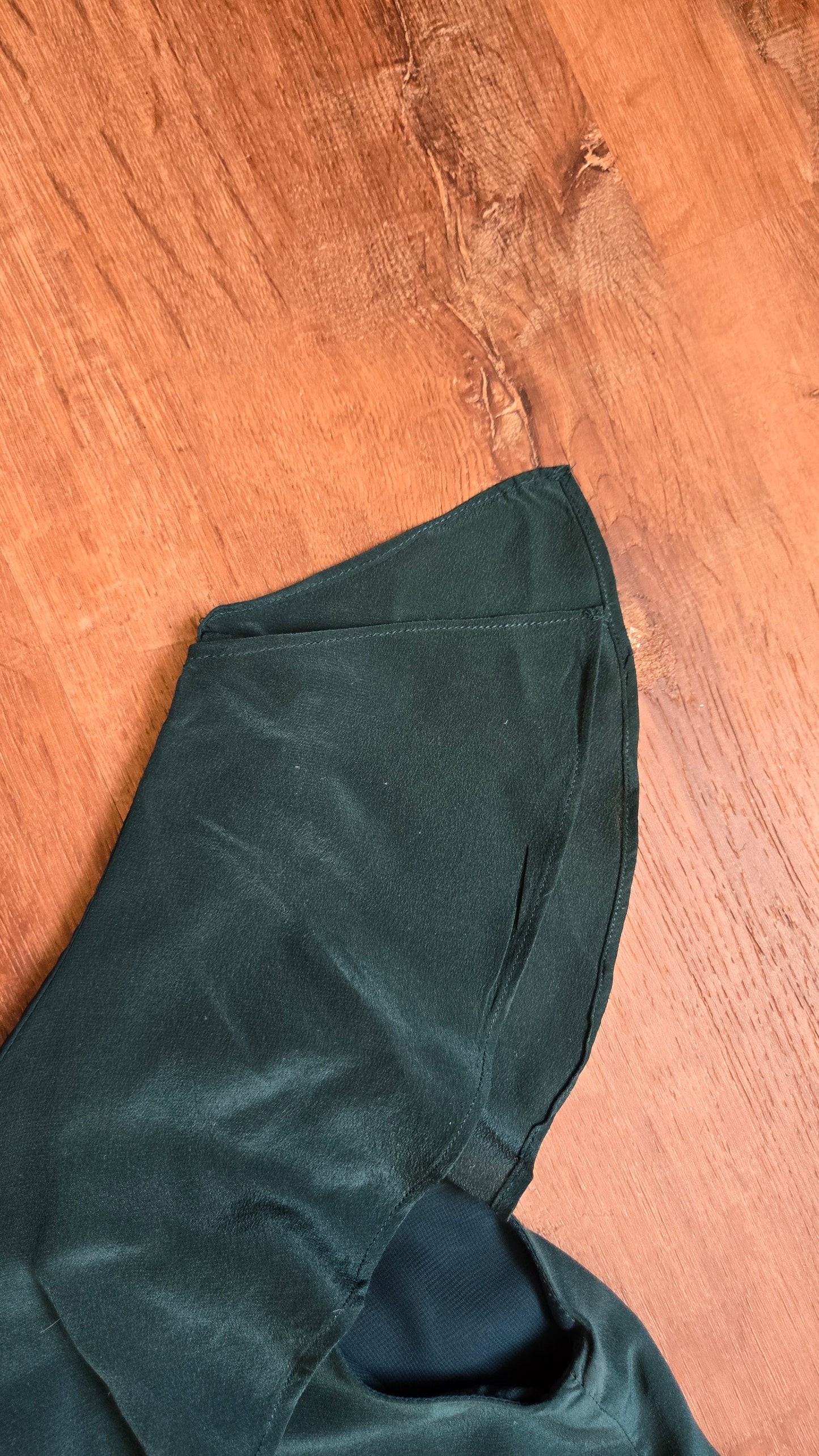 Forest green silk one shoulder top