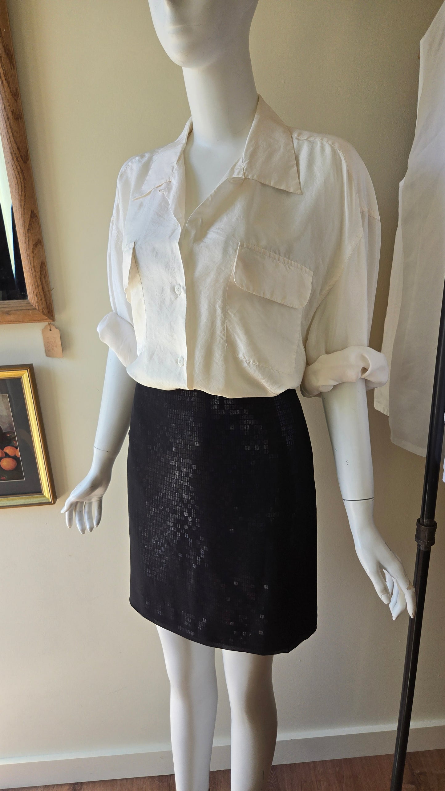 Ann Taylor black chiffon sequin miniskirt