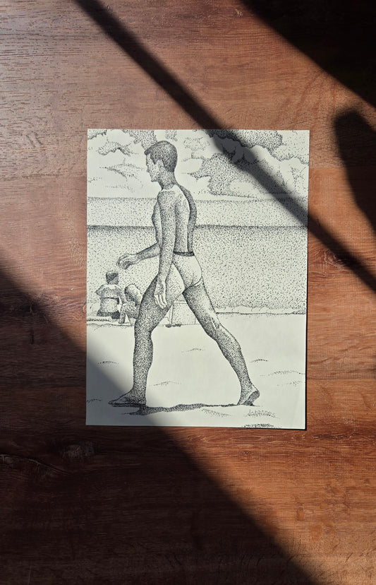 "Beach Walking" original pointillist art